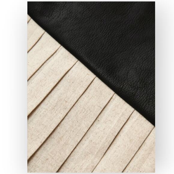 Commense LeatherPleated Mini Skirt Black Linen Gold Button S - Parisian Chic - Picture 4 of 8